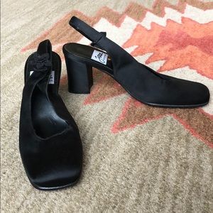 Vintage Black Satin Slingback Heels